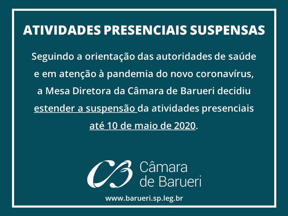 Atividades presenciais na Câmara de Barueri seguem suspensas até 10 de maio