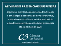 Atividades presenciais na Câmara de Barueri seguem suspensas até 10 de maio
