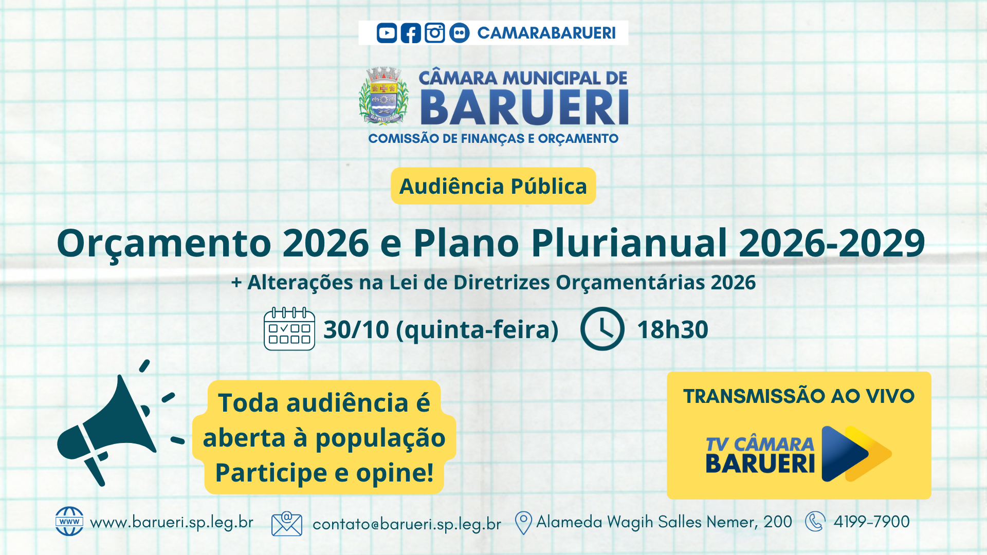Audiência pública apresenta orçamento 2026 e Plano Plurianual de Barueri