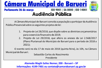 Câmara promove audiência pública sobre LDO