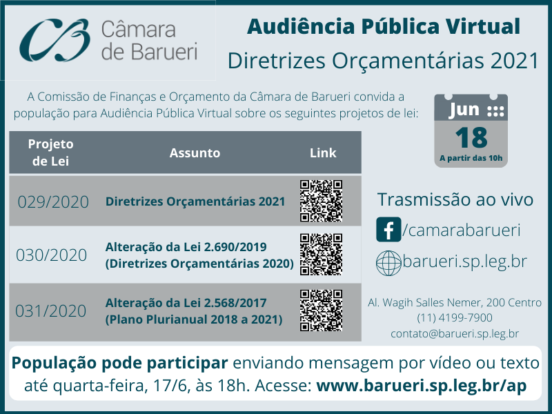 População pode participar de audiência pública por vídeo ou texto