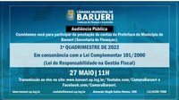 Prefeitura de Barueri realizará audiência pública referente ao 1º Quadrimestre financeiro de 2022